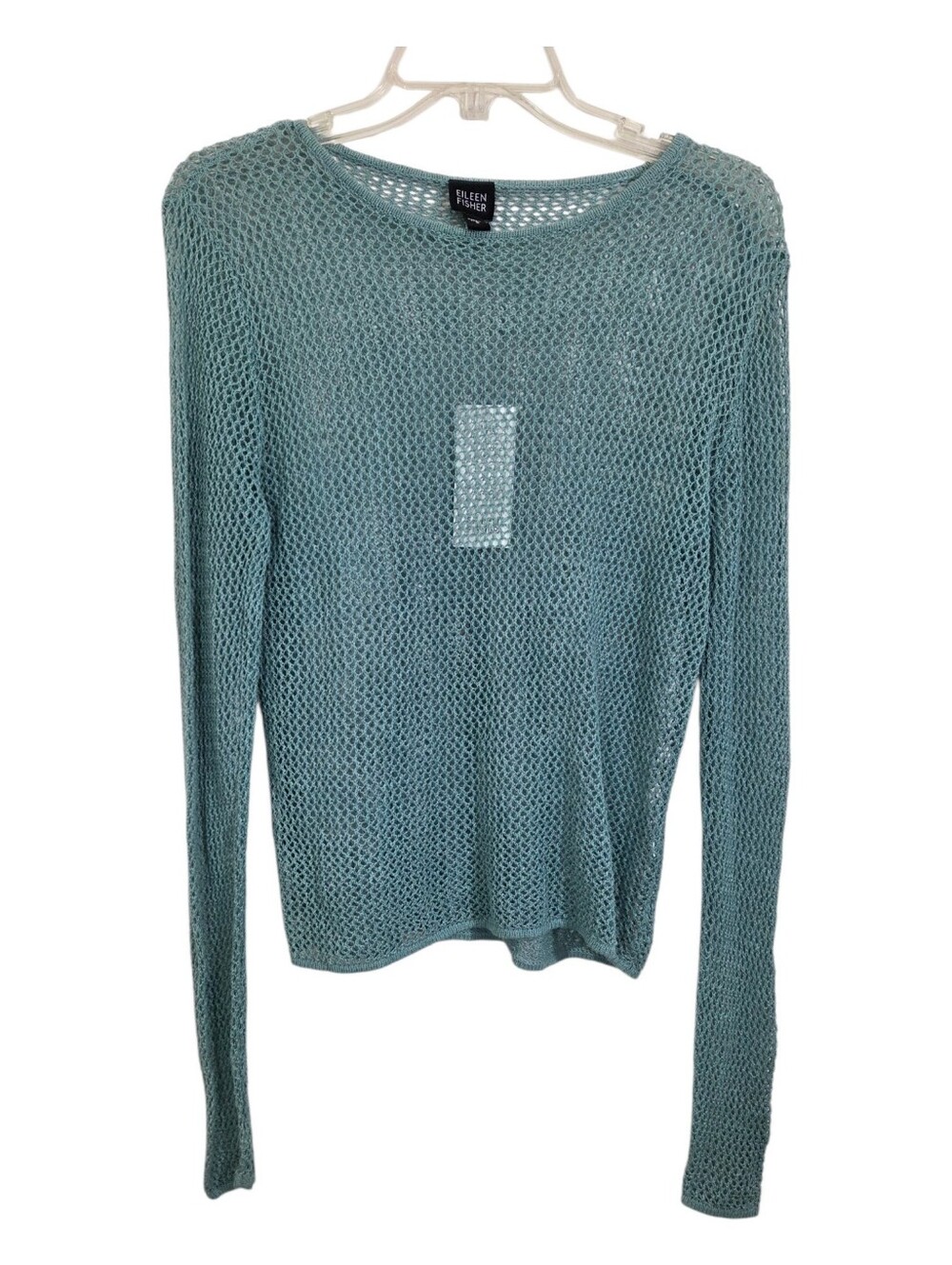 NWT Eileen Fisher Linen Net Water Box Top Long Sleeve Blue Size Small